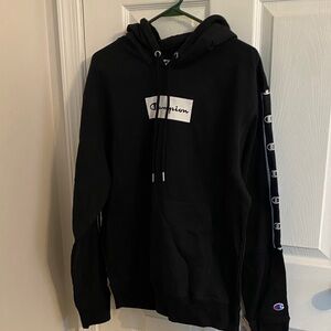 Champion Men's Black Hoodie with Logo Sleeve